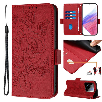 Embossed Rose RFID Anti-theft Leather Phone Case, For Realme P3 5G, For Realme 14 Pro+ 5G, For Realme 14 Pro 5G, For Realme GT 7 Pro 5G