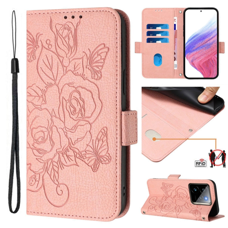 Embossed Rose RFID Anti-theft Leather Phone Case, For Realme P3 5G, For Realme 14 Pro+ 5G, For Realme 14 Pro 5G, For Realme GT 7 Pro 5G