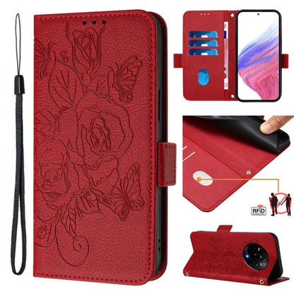 Embossed Rose RFID Anti-theft Leather Phone Case, For Realme P3 5G, For Realme 14 Pro+ 5G, For Realme 14 Pro 5G, For Realme GT 7 Pro 5G