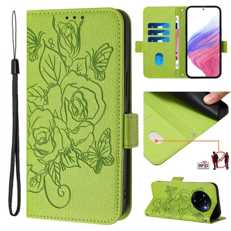 Embossed Rose RFID Anti-theft Leather Phone Case, For Realme 14x Global / V70 5G / C75 5G, For Realme Narzo 80 Pro / 14 Pro 5G India, For Realme 14 5G / 14T 5G Global, For Realme P3 Ultra 5G