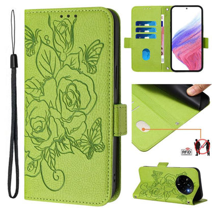 Embossed Rose RFID Anti-theft Leather Phone Case, For Realme 14x Global / V70 5G / C75 5G, For Realme Narzo 80 Pro / 14 Pro 5G India, For Realme 14 5G / 14T 5G Global, For Realme P3 Ultra 5G