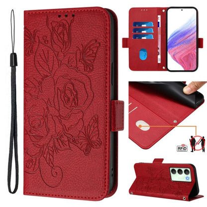 Embossed Rose RFID Anti-theft Leather Phone Case, For Realme 14x Global / V70 5G / C75 5G, For Realme Narzo 80 Pro / 14 Pro 5G India, For Realme 14 5G / 14T 5G Global, For Realme P3 Ultra 5G