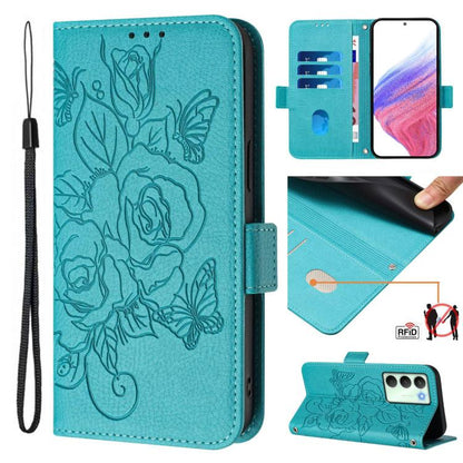 Embossed Rose RFID Anti-theft Leather Phone Case, For Realme 14x Global / V70 5G / C75 5G, For Realme Narzo 80 Pro / 14 Pro 5G India, For Realme 14 5G / 14T 5G Global, For Realme P3 Ultra 5G