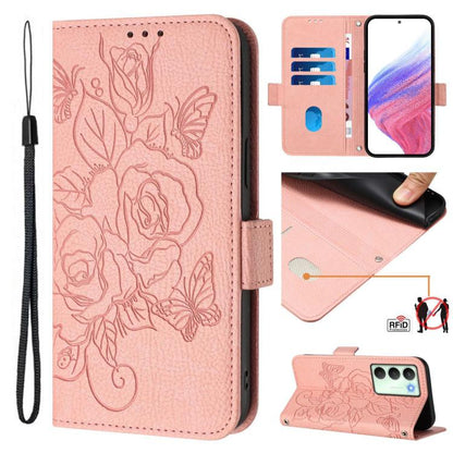 Embossed Rose RFID Anti-theft Leather Phone Case, For Realme 14x Global / V70 5G / C75 5G, For Realme Narzo 80 Pro / 14 Pro 5G India, For Realme 14 5G / 14T 5G Global, For Realme P3 Ultra 5G