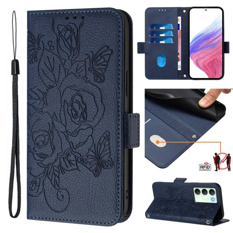 Embossed Rose RFID Anti-theft Leather Phone Case, For Realme 14x Global / V70 5G / C75 5G, For Realme Narzo 80 Pro / 14 Pro 5G India, For Realme 14 5G / 14T 5G Global, For Realme P3 Ultra 5G