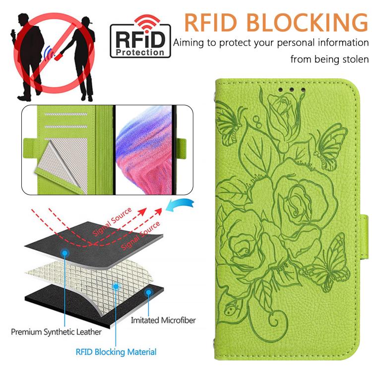 Embossed Rose RFID Anti-theft Leather Phone Case, For Realme Note 80 4G Global, For Realme C83 5G India, For Realme 16 5G Global, For Realme 16 Pro+ 5G Global