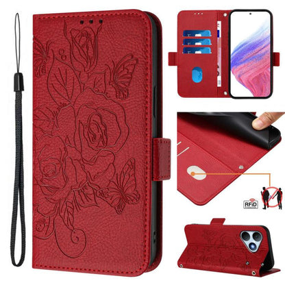 Embossed Rose RFID Anti-theft Leather Phone Case, For Realme Note 80 4G Global, For Realme C83 5G India, For Realme 16 5G Global, For Realme 16 Pro+ 5G Global