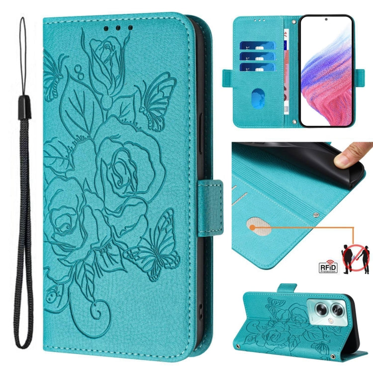 Embossed Rose RFID Anti-theft Leather Phone Case, For OnePlus Nord 2 Lite, For OnePlus Nord CE4 5G, For OnePlus Nord N30 SE 5G, For OnePlus 12R 5G
