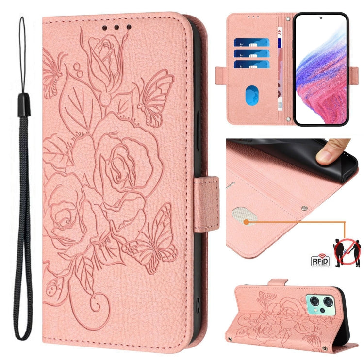 Embossed Rose RFID Anti-theft Leather Phone Case, For OnePlus Nord 2 Lite, For OnePlus Nord CE4 5G, For OnePlus Nord N30 SE 5G, For OnePlus 12R 5G