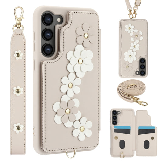 Crossbody Flower Pattern Leather Phone Case, For Samsung Galaxy S22+ 5G