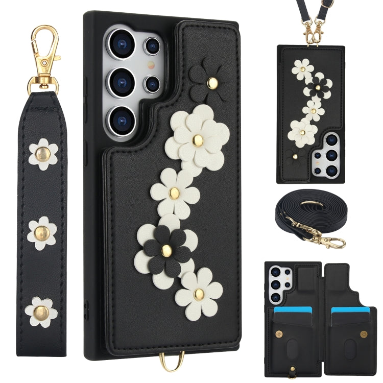 Crossbody Flower Pattern Leather Phone Case, For Samsung Galaxy S25+ 5G, For Samsung Galaxy S25 Ultra 5G, For Samsung Galaxy S24 Ultra 5G, For Samsung Galaxy S24+ 5G