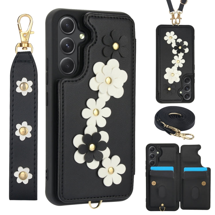 Crossbody Flower Pattern Leather Phone Case, For Samsung Galaxy S25+ 5G, For Samsung Galaxy S25 Ultra 5G, For Samsung Galaxy S24 Ultra 5G, For Samsung Galaxy S24+ 5G
