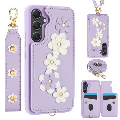 Crossbody Flower Pattern Leather Phone Case, For Samsung Galaxy S25+ 5G, For Samsung Galaxy S25 Ultra 5G, For Samsung Galaxy S24 Ultra 5G, For Samsung Galaxy S24+ 5G