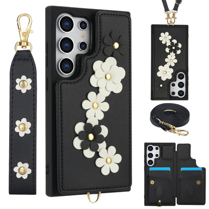 Crossbody Flower Pattern Leather Phone Case, For Samsung Galaxy S25+ 5G, For Samsung Galaxy S25 Ultra 5G, For Samsung Galaxy S24 Ultra 5G, For Samsung Galaxy S24+ 5G