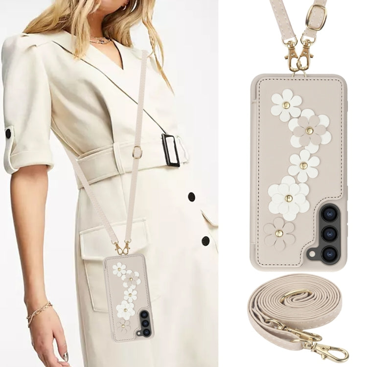 Crossbody Flower Pattern Leather Phone Case, For Samsung Galaxy S25+ 5G, For Samsung Galaxy S25 Ultra 5G, For Samsung Galaxy S24 Ultra 5G, For Samsung Galaxy S24+ 5G