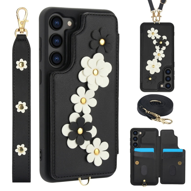 Crossbody Flower Pattern Leather Phone Case, For Samsung Galaxy S25+ 5G, For Samsung Galaxy S25 Ultra 5G, For Samsung Galaxy S24 Ultra 5G, For Samsung Galaxy S24+ 5G