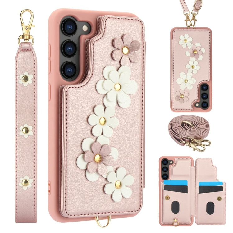 Crossbody Flower Pattern Leather Phone Case, For Samsung Galaxy S25+ 5G, For Samsung Galaxy S25 Ultra 5G, For Samsung Galaxy S24 Ultra 5G, For Samsung Galaxy S24+ 5G