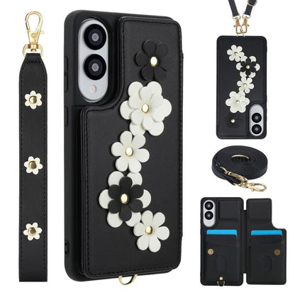 Crossbody Flower Pattern Leather Phone Case, For Samsung Galaxy S26+ 5G, For Samsung Galaxy S26 Ultra 5G, For Samsung Galaxy S26 5G, For Samsung Galaxy S25 Edge 5G