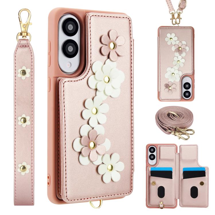 Crossbody Flower Pattern Leather Phone Case, For Samsung Galaxy S26+ 5G, For Samsung Galaxy S26 Ultra 5G, For Samsung Galaxy S26 5G, For Samsung Galaxy S25 Edge 5G