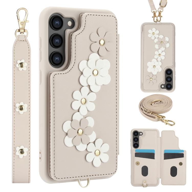 Crossbody Flower Pattern Leather Phone Case, For Samsung Galaxy S26+ 5G, For Samsung Galaxy S26 Ultra 5G, For Samsung Galaxy S26 5G, For Samsung Galaxy S25 Edge 5G