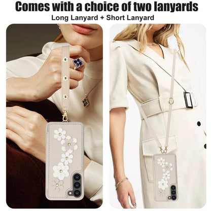 Crossbody Flower Pattern Leather Phone Case, For Samsung Galaxy S26+ 5G, For Samsung Galaxy S26 Ultra 5G, For Samsung Galaxy S26 5G, For Samsung Galaxy S25 Edge 5G