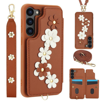 Crossbody Flower Pattern Leather Phone Case, For Samsung Galaxy S26+ 5G, For Samsung Galaxy S26 Ultra 5G, For Samsung Galaxy S26 5G, For Samsung Galaxy S25 Edge 5G