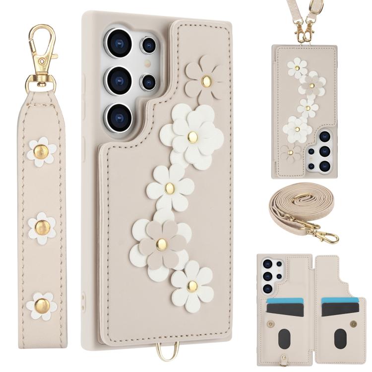 Crossbody Flower Pattern Leather Phone Case, For Samsung Galaxy S26+ 5G, For Samsung Galaxy S26 Ultra 5G, For Samsung Galaxy S26 5G, For Samsung Galaxy S25 Edge 5G