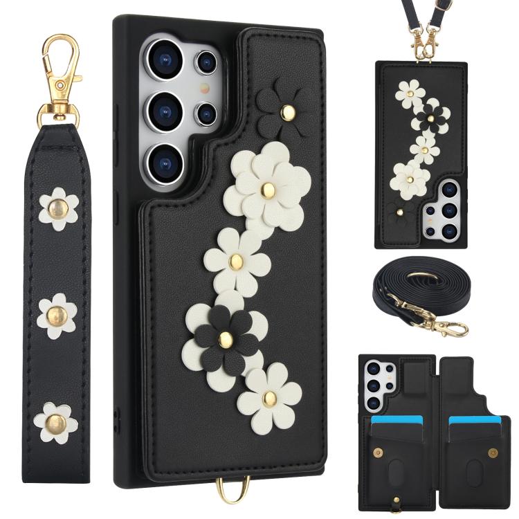 Crossbody Flower Pattern Leather Phone Case, For Samsung Galaxy S26+ 5G, For Samsung Galaxy S26 Ultra 5G, For Samsung Galaxy S26 5G, For Samsung Galaxy S25 Edge 5G