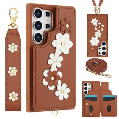 Crossbody Flower Pattern Leather Phone Case, For Samsung Galaxy S26+ 5G, For Samsung Galaxy S26 Ultra 5G, For Samsung Galaxy S26 5G, For Samsung Galaxy S25 Edge 5G