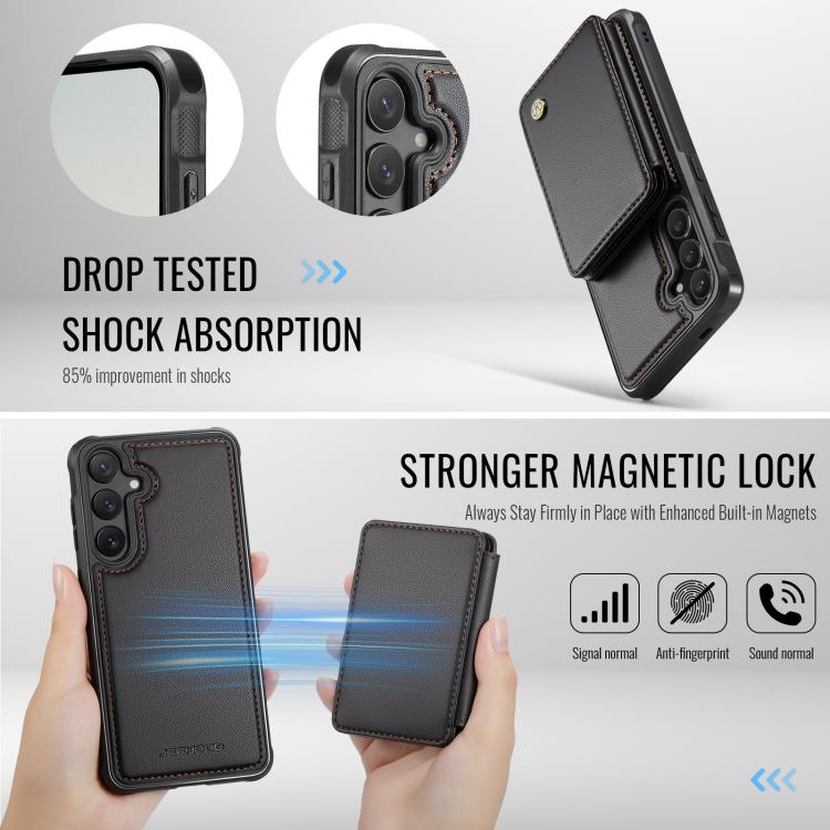 JEEHOOD J05 Business Magnetic Style RFID Leather Phone Case, For Galaxy S25 FE 5G, For Samsung Galaxy S25 Edge 5G, For Samsung Galaxy S25 5G, For Samsung Galaxy S25+ 5G