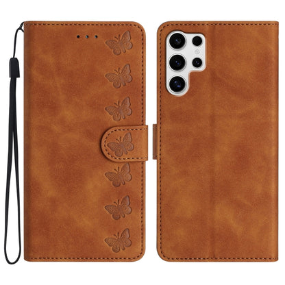 Seven Butterflies Embossed Leather Phone Case, For Samsung Galaxy S25 Edge 5G, For Samsung Galaxy S25 5G, For Samsung Galaxy S25+ 5G, For Samsung Galaxy S25 Ultra 5G