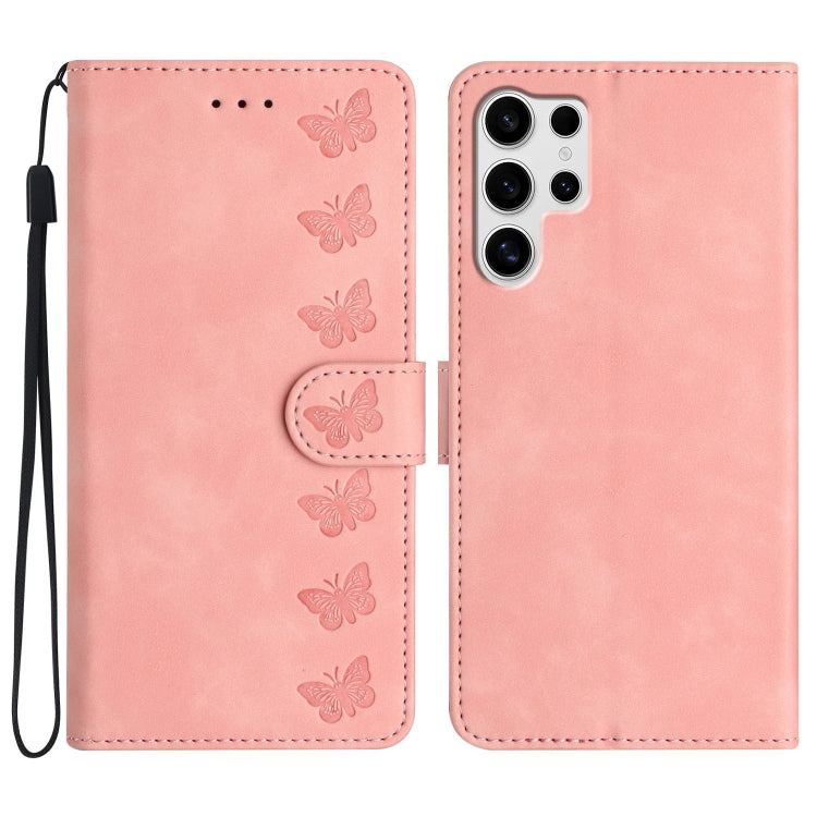 Seven Butterflies Embossed Leather Phone Case, For Samsung Galaxy S25 Edge 5G, For Samsung Galaxy S25 5G, For Samsung Galaxy S25+ 5G, For Samsung Galaxy S25 Ultra 5G