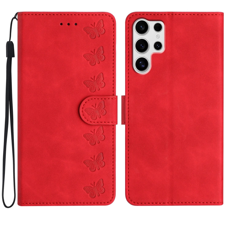 Seven Butterflies Embossed Leather Phone Case, For Samsung Galaxy S25 Edge 5G, For Samsung Galaxy S25 5G, For Samsung Galaxy S25+ 5G, For Samsung Galaxy S25 Ultra 5G