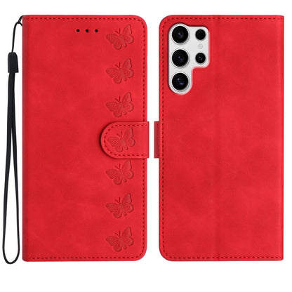 Seven Butterflies Embossed Leather Phone Case, For Samsung Galaxy S25 Edge 5G, For Samsung Galaxy S25 5G, For Samsung Galaxy S25+ 5G, For Samsung Galaxy S25 Ultra 5G