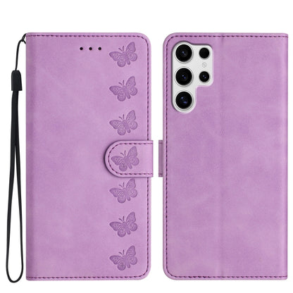Seven Butterflies Embossed Leather Phone Case, For Samsung Galaxy S25 Edge 5G, For Samsung Galaxy S25 5G, For Samsung Galaxy S25+ 5G, For Samsung Galaxy S25 Ultra 5G