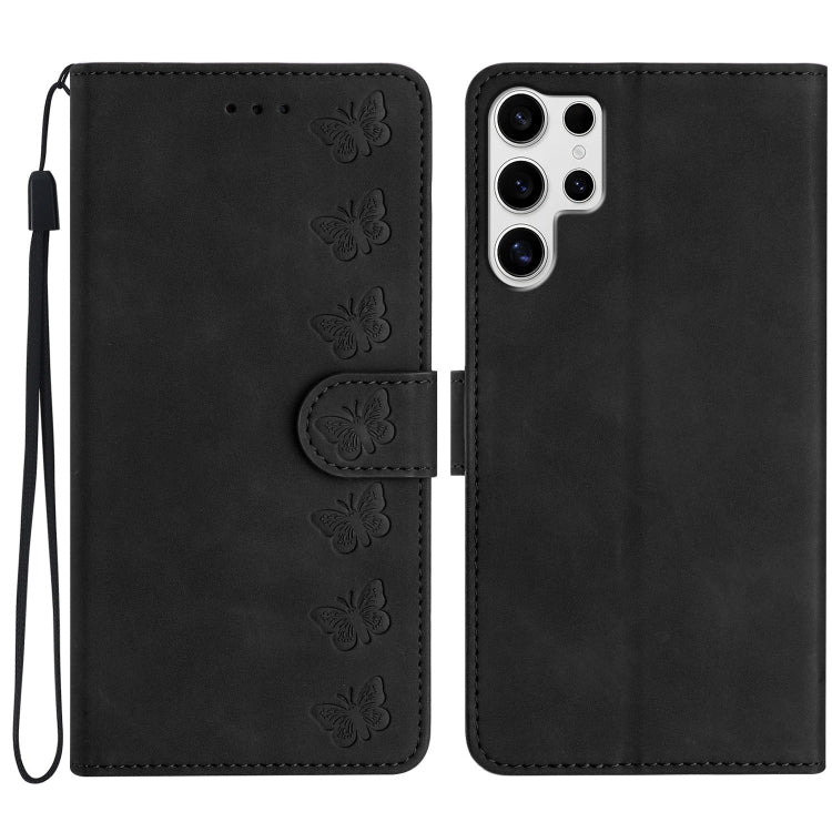 Seven Butterflies Embossed Leather Phone Case, For Samsung Galaxy S25 Edge 5G, For Samsung Galaxy S25 5G, For Samsung Galaxy S25+ 5G, For Samsung Galaxy S25 Ultra 5G