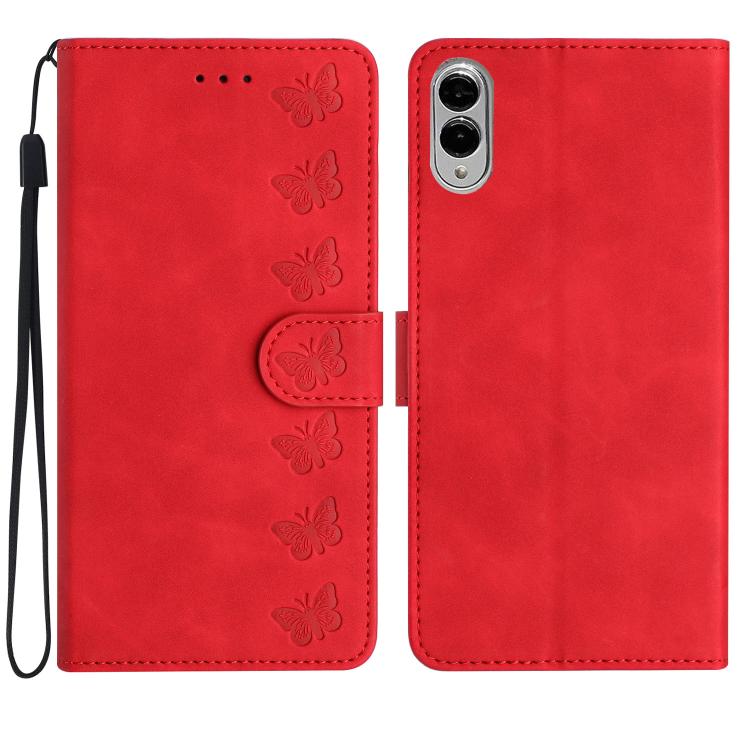 Seven Butterflies Embossed Leather Phone Case, For Samsung Galaxy S25 Edge 5G, For Samsung Galaxy S25 5G, For Samsung Galaxy S25+ 5G, For Samsung Galaxy S25 Ultra 5G