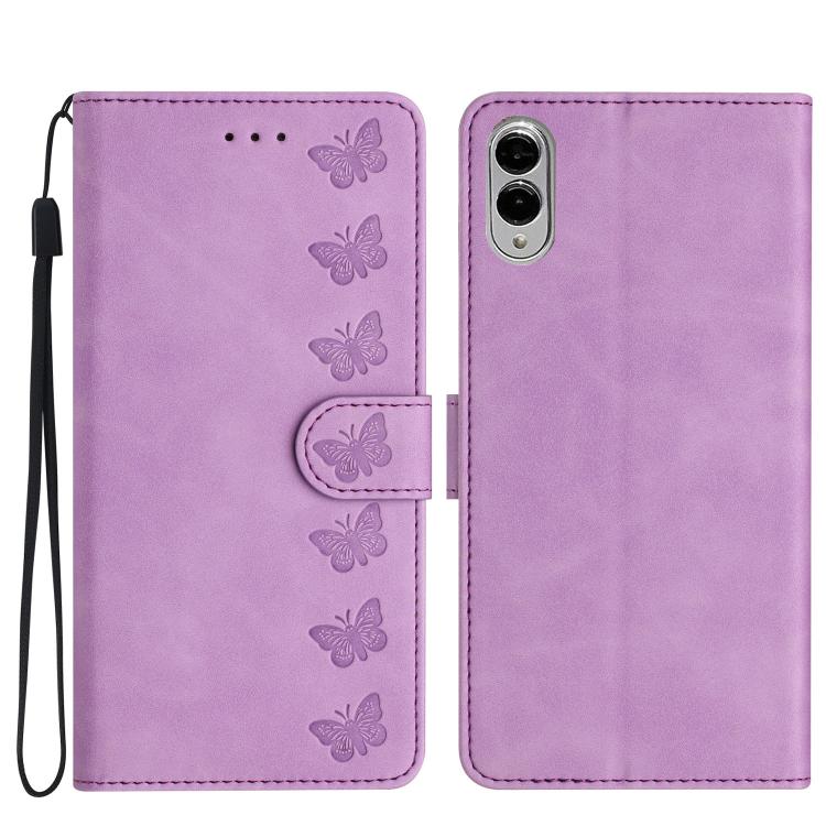 Seven Butterflies Embossed Leather Phone Case, For Samsung Galaxy S25 Edge 5G, For Samsung Galaxy S25 5G, For Samsung Galaxy S25+ 5G, For Samsung Galaxy S25 Ultra 5G