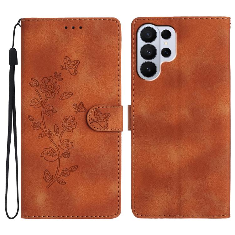 Flower Butterfly Embossing Pattern Leather Phone Case, For Samsung Galaxy S26 Edge 5G, For Samsung Galaxy S26 Ultra 5G, For Samsung Galaxy S26 5G, For Samsung Galaxy S25 Edge 5G