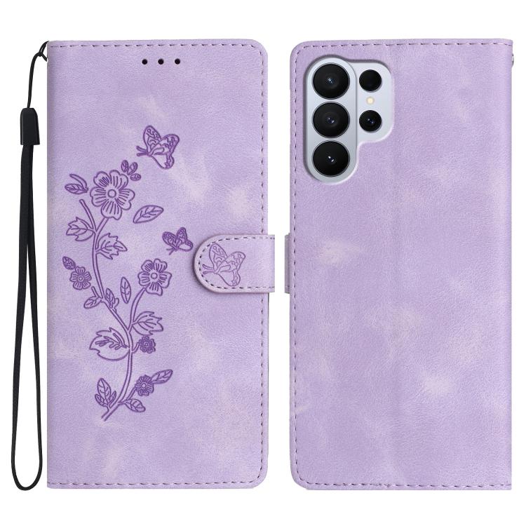 Flower Butterfly Embossing Pattern Leather Phone Case, For Samsung Galaxy S26 Edge 5G, For Samsung Galaxy S26 Ultra 5G, For Samsung Galaxy S26 5G, For Samsung Galaxy S25 Edge 5G