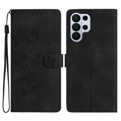 Flower Butterfly Embossing Pattern Leather Phone Case, For Samsung Galaxy S26 Edge 5G, For Samsung Galaxy S26 Ultra 5G, For Samsung Galaxy S26 5G, For Samsung Galaxy S25 Edge 5G
