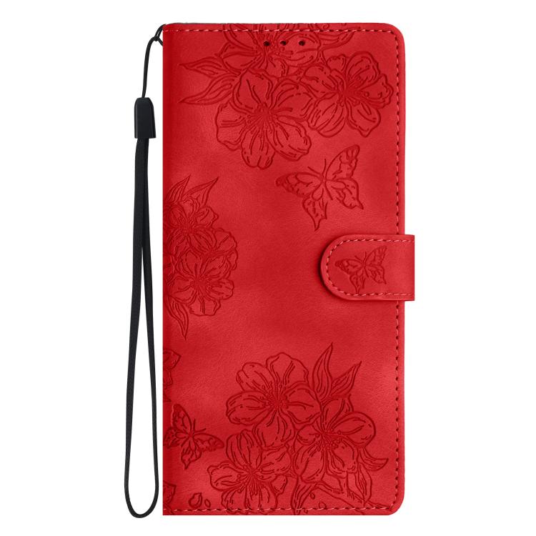 Cherry Blossom Butterfly Skin Feel Embossed PU Phone Case, For Samsung Galaxy S25 Edge 5G, For Samsung Galaxy S25 5G, For Samsung Galaxy S25+ 5G