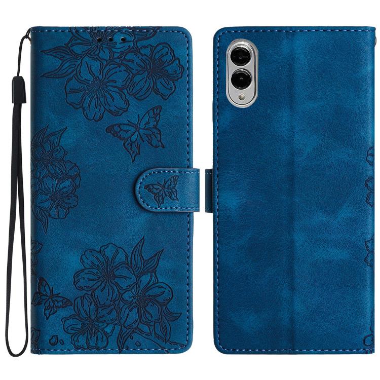 Cherry Blossom Butterfly Skin Feel Embossed PU Phone Case, For Samsung Galaxy S25 Edge 5G, For Samsung Galaxy S25 5G, For Samsung Galaxy S25+ 5G