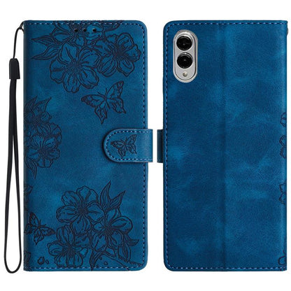 Cherry Blossom Butterfly Skin Feel Embossed PU Phone Case, For Samsung Galaxy S25 Edge 5G, For Samsung Galaxy S25 5G, For Samsung Galaxy S25+ 5G