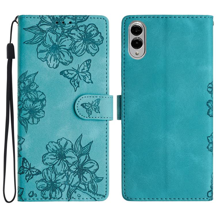 Cherry Blossom Butterfly Skin Feel Embossed PU Phone Case, For Samsung Galaxy S25 Edge 5G, For Samsung Galaxy S25 5G, For Samsung Galaxy S25+ 5G