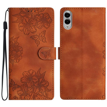 Cherry Blossom Butterfly Skin Feel Embossed PU Phone Case, For Samsung Galaxy S25 Edge 5G, For Samsung Galaxy S25 5G, For Samsung Galaxy S25+ 5G
