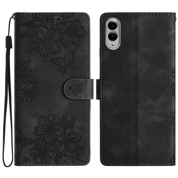 Cherry Blossom Butterfly Skin Feel Embossed PU Phone Case, For Samsung Galaxy S25 Edge 5G, For Samsung Galaxy S25 5G, For Samsung Galaxy S25+ 5G