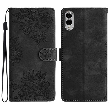 Cherry Blossom Butterfly Skin Feel Embossed PU Phone Case, For Samsung Galaxy S25 Edge 5G, For Samsung Galaxy S25 5G, For Samsung Galaxy S25+ 5G