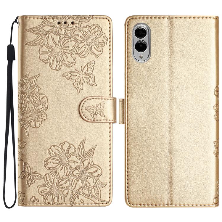 Cherry Blossom Butterfly Skin Feel Embossed PU Phone Case, For Samsung Galaxy S25 Edge 5G, For Samsung Galaxy S25 5G, For Samsung Galaxy S25+ 5G
