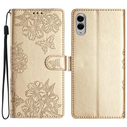 Cherry Blossom Butterfly Skin Feel Embossed PU Phone Case, For Samsung Galaxy S25 Edge 5G, For Samsung Galaxy S25 5G, For Samsung Galaxy S25+ 5G